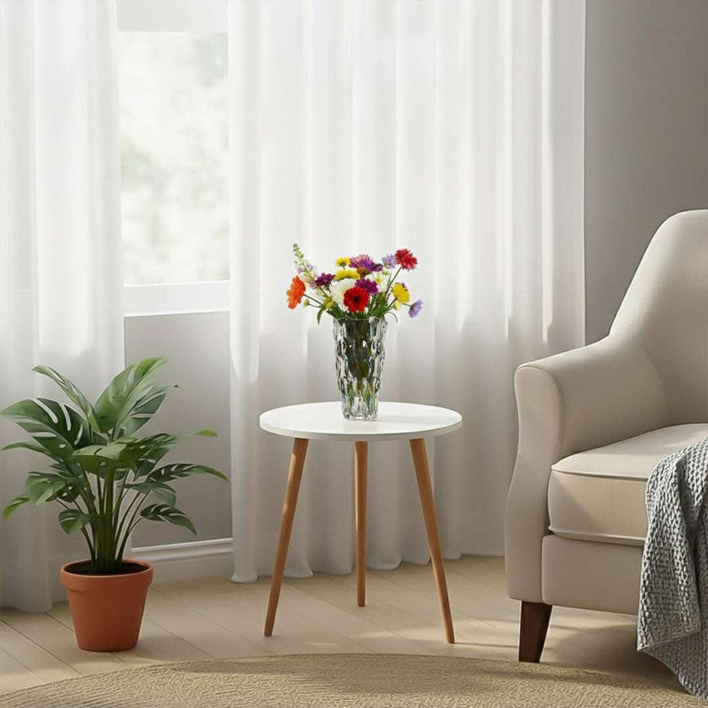 SOGA Home & Living Bundle – White Side Coffee Table & Clear Glass Vase for Modern Home Decor $ 123