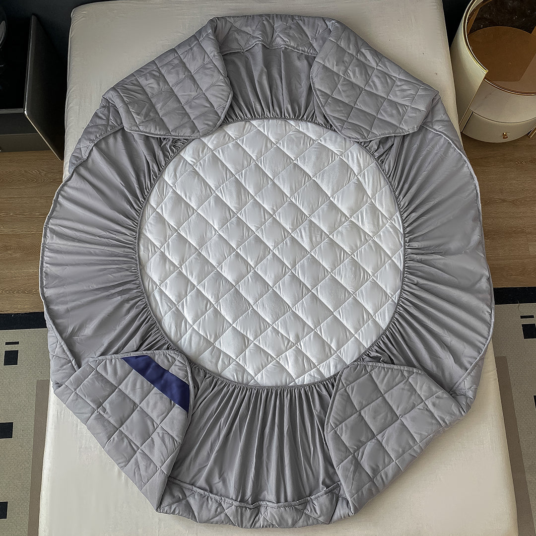 SOGA 2X Grey 138cm Wide Cross-Hatch Mattress Cover Thick Quilted Stretchable Bed Spread Sheet Protector with Pillow Covers