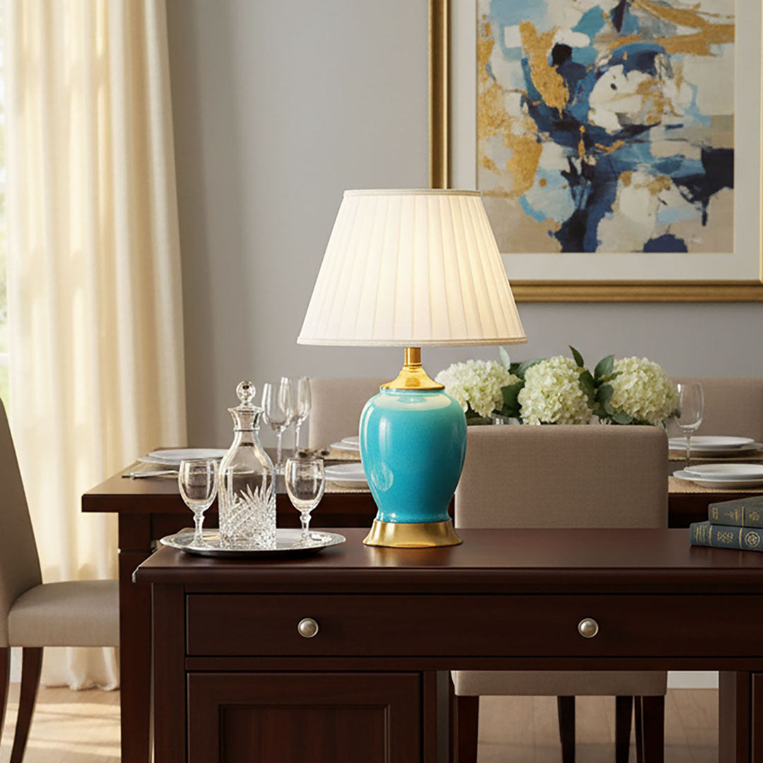 SOGA 4X Ceramic Oval Table Lamp with Gold Metal Base Desk Lamp Blue