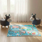 SOGA Home & Living Bundle – 2 Grey Deer Character Children's Ottoman & Kids Street Map Rug