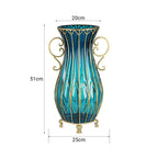 SOGA 51cm Blue Glass Tall Floor Vase with 12pcs Pink Artificial Fake Flower Set