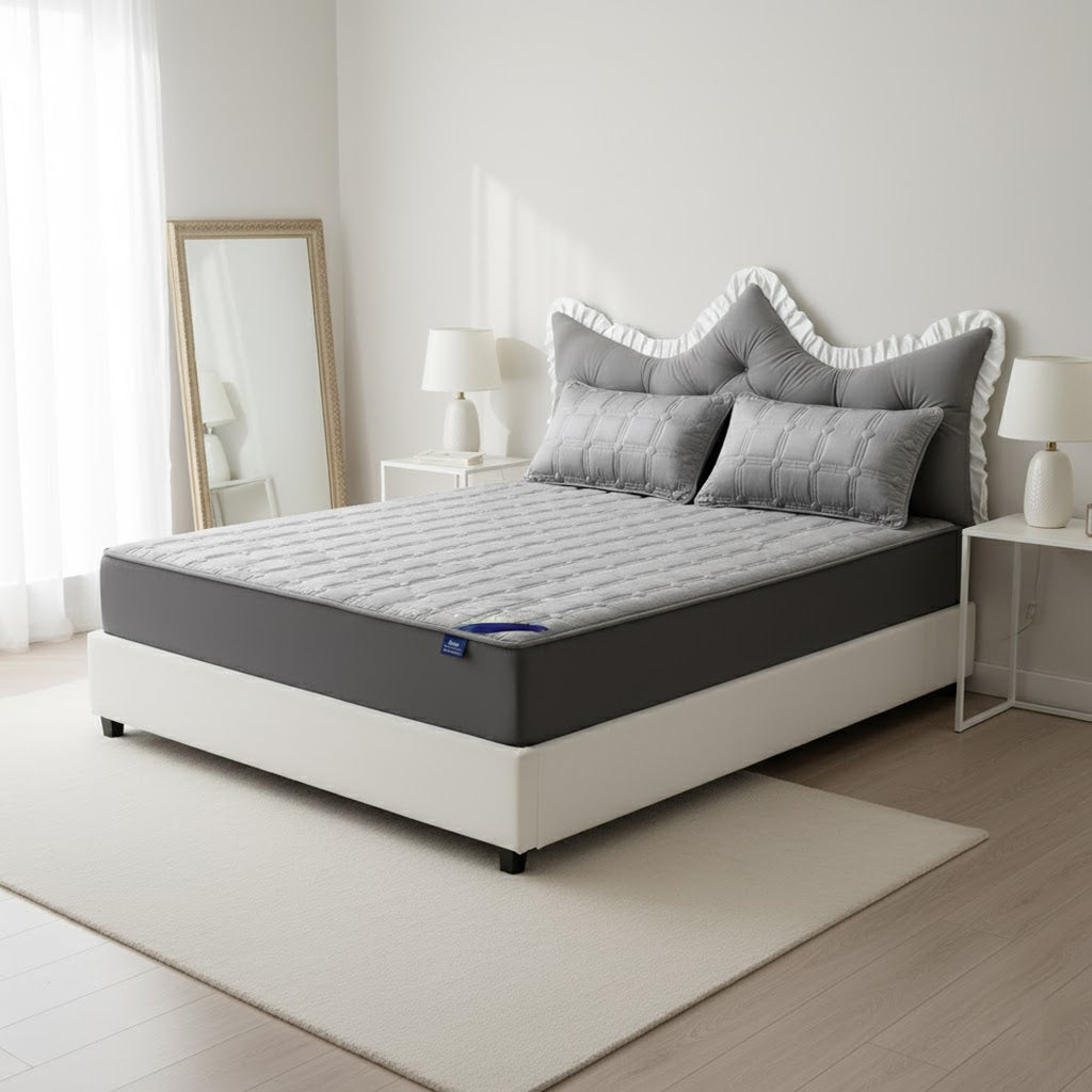 SOGA Home & Living Bundle – Grey Crown Tufted Pillow & Quilted Mattress Cover Set