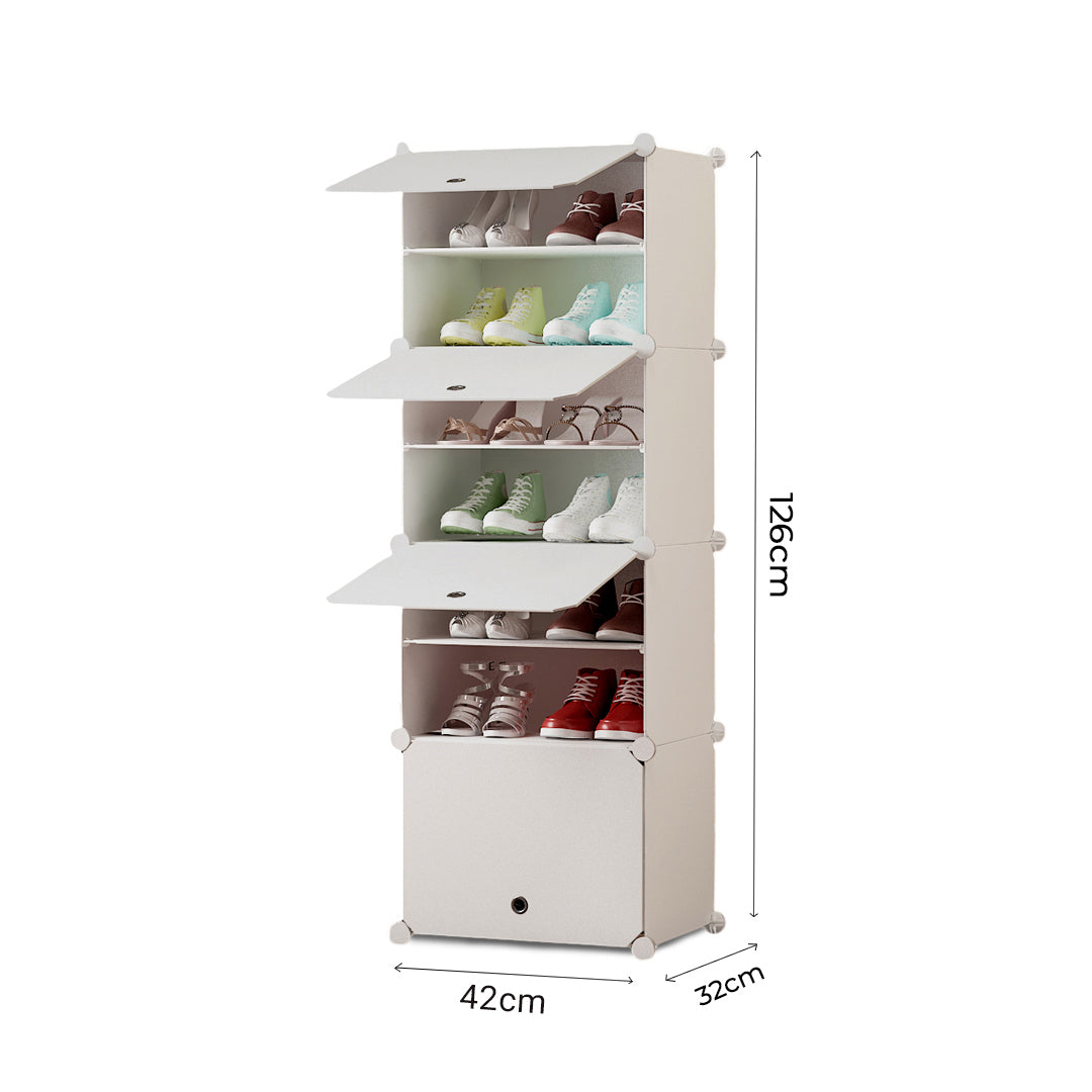 SOGA 7 Tier White Shoe Rack Organizer Sneaker Footwear Storage Stackable Stand Cabinet Portable Wardrobe with Cover