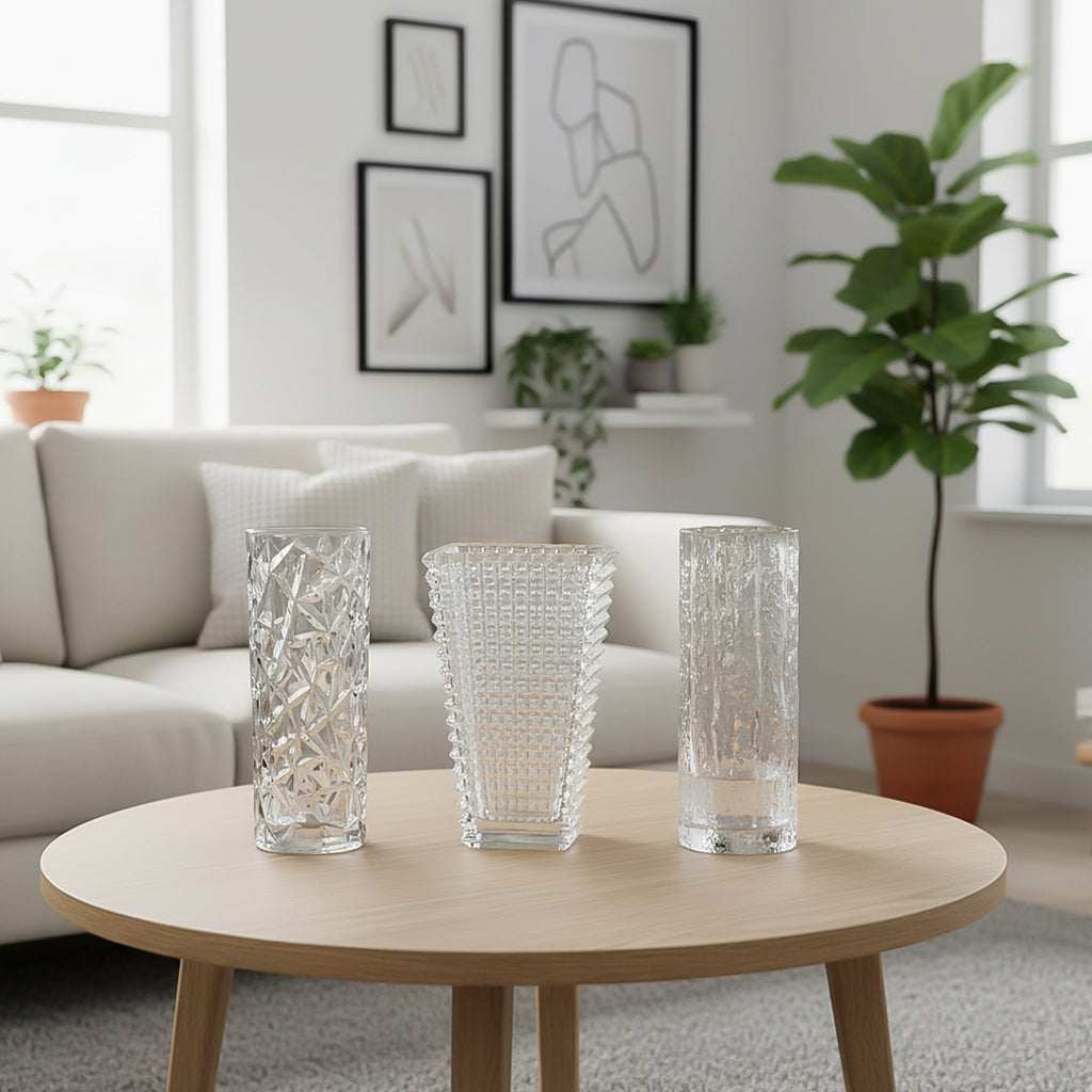 SOGA Home & Living Bundle – Handcrafted Clear Glass Vases for Elegant Home Décor