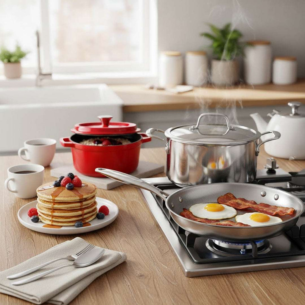 SOGA Kitchenware Bundle – Red Enamel Stewpot, Stainless Steel Fry Pan & Soup Stockpot $ 282