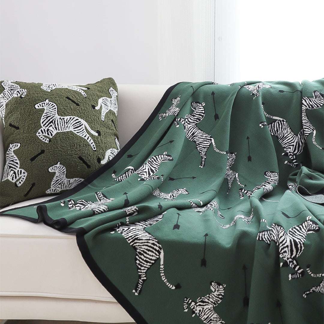 SOGA 2X Olive Green Zebra Print Throw Blanket 130x180cm 100% Cotton $ 237