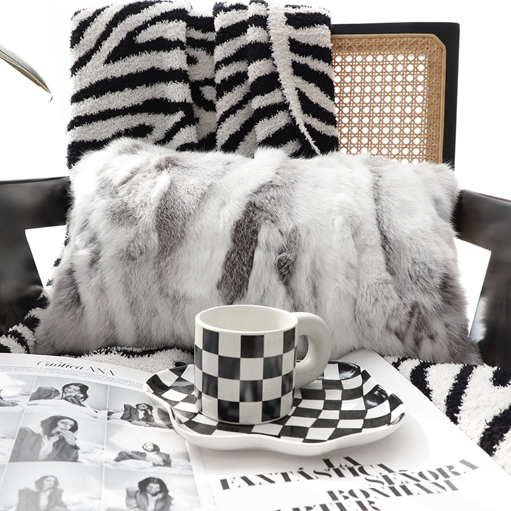 SOGA 2X 30cm Throw Pillow Floral Gray Rabbit Fur Lumbar Warm Cozy Decorative Cushion Home Decor