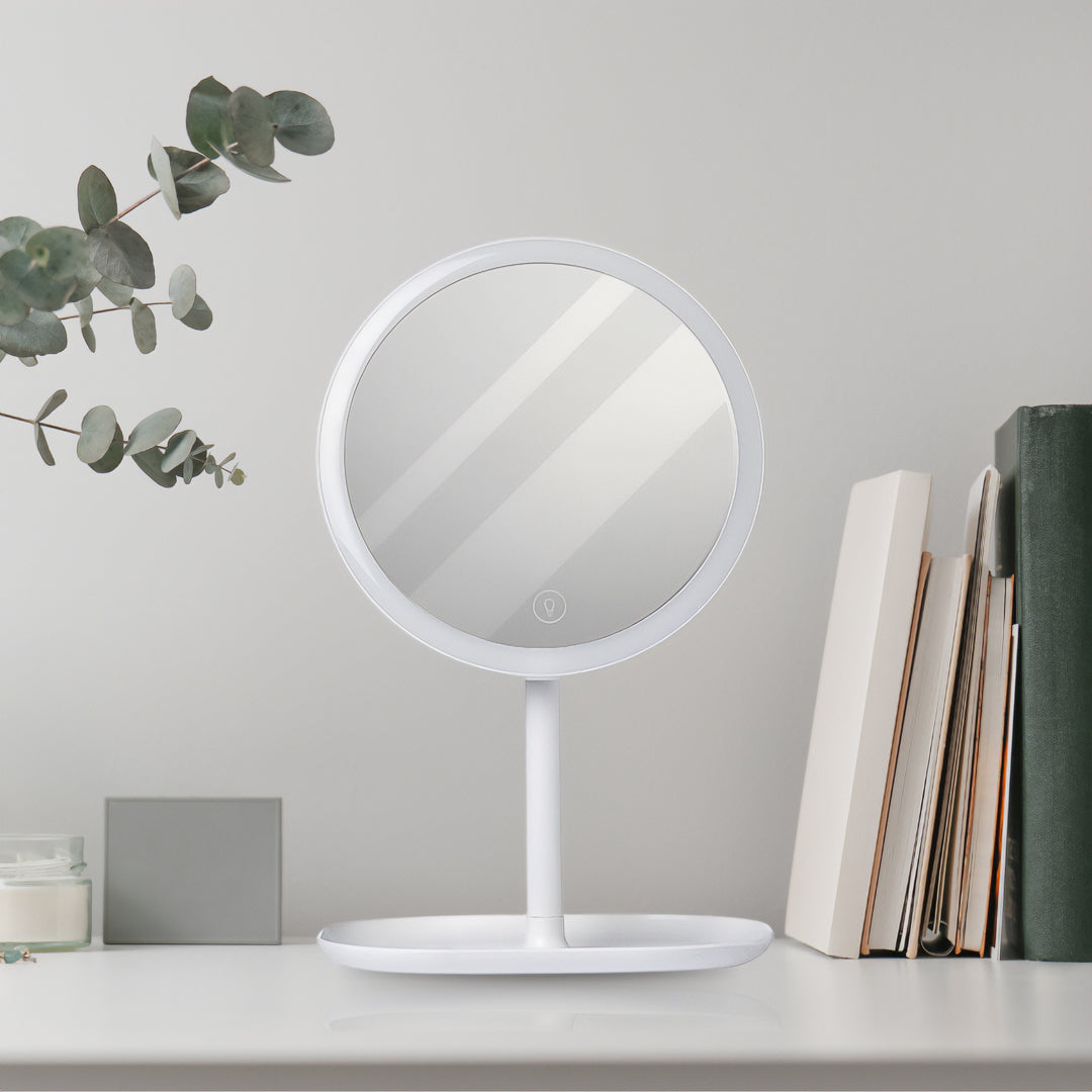 SOGA 2X 26cm White Round Smart LED Makeup Bedroom Table Vanity Mirror Tricolor Adjustable Light