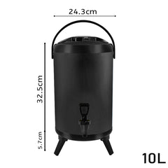 SOGA 2X 10L Stainless Steel Insulated Milk Tea Barrel Hot and Cold Beverage Dispenser Container with Faucet Black