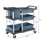 SOGA 2X 3-Tier Commercial Soiled Food Trolley Dirty Plate Cart Five Buckets Kitchen Food Utility