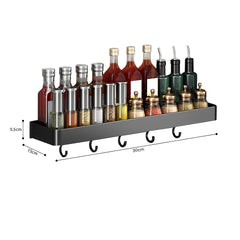 SOGA 2X 30cm Black Wall-Mounted Rectangular Kitchen Spice Storage Organiser Space Saving Condiments Shelf Rack with Hooks