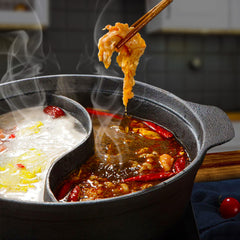 SOGA 2X 32CM Round Cast Iron Shabu Shabu Hotpot Beef Chicken Stew Wok Two-Flavor Division