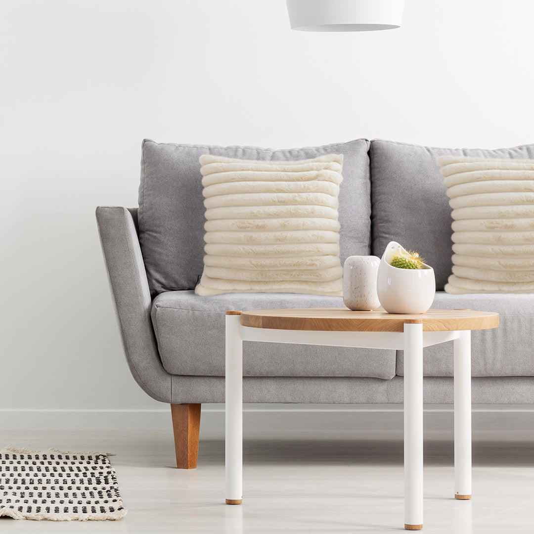 SOGA 2X 45cm Fur Faux Rabbit Soft Decorative Covers Pack Cover Plush Off White Throw Pillow