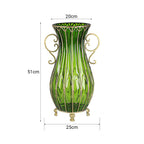 SOGA 51cm Green Glass Tall Floor Vase with 12pcs Pink Artificial Fake Flower Set