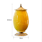 SOGA 40cm Ceramic Oval Flower Vase with Gold Metal Base Yellow
