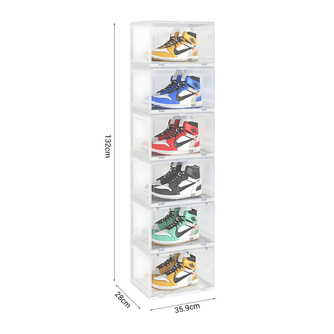SOGA 6 Tier Transparent Portable Shoe Organiser Sneaker Footwear Folding Plastic Bin Stackable Storage Box with Magnetic Door