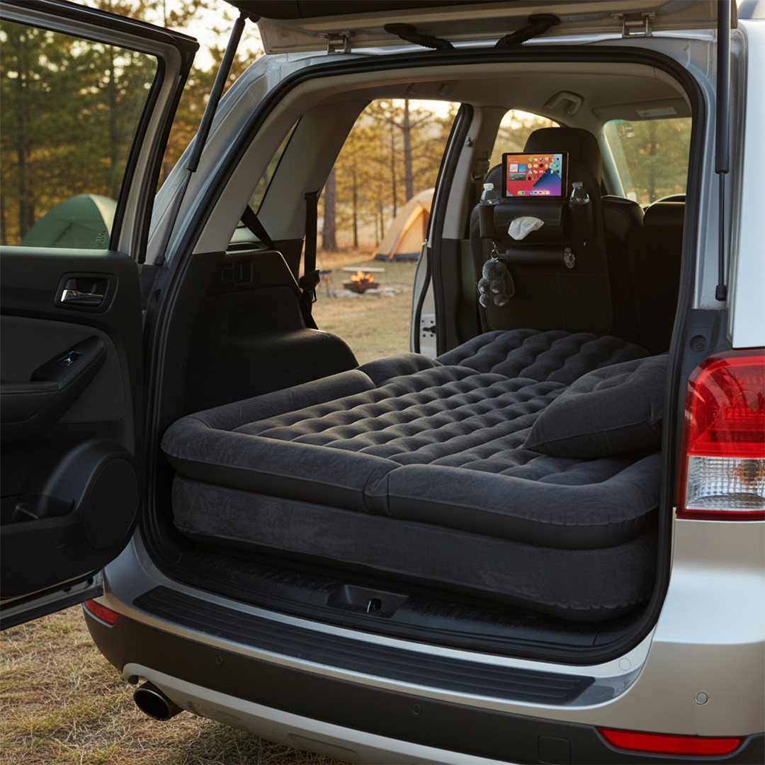 SOGA Car Bundle F – Black Back Seat Storage Organizer & Portable Inflatable Boot Mattress