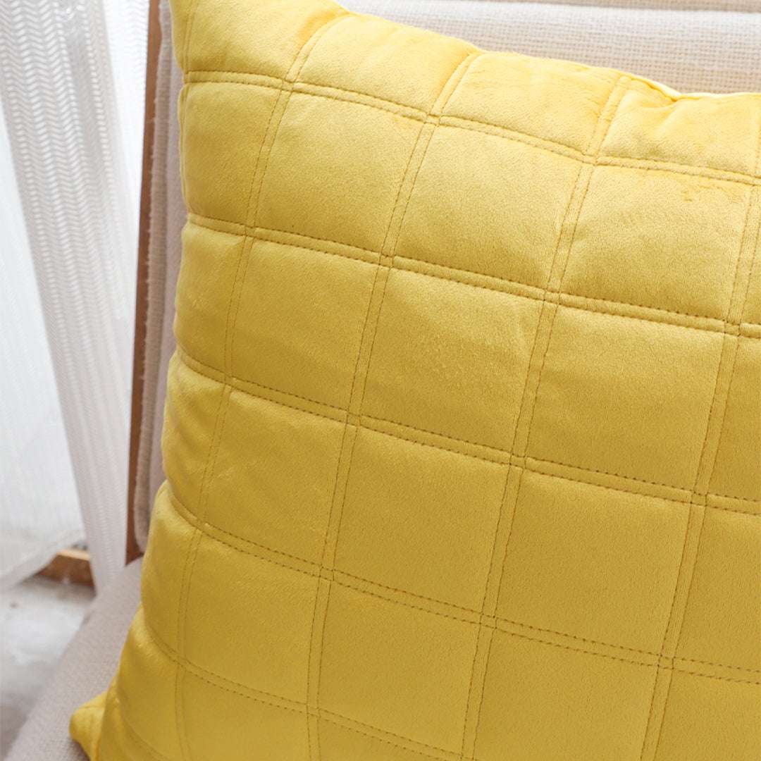 SOGA 2X 50cm Yellow Quilted Grid Pattern Decorative Throw Pillow $ 119
