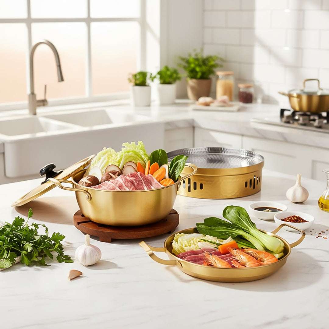 SOGA Kitchenware Bundle – Gold & Yellow Dry Pots and Ramen Pot for Stylish Kitchen Cooking $ 153