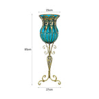 SOGA 85cm Blue Glass Tall Floor Vase and 12pcs Dark Pink Artificial Fake Flower Set