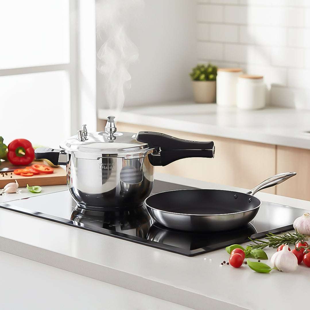 SOGA Kitchenware Bundle – 5L Stainless Steel Pressure Cooker & 28cm Non-Stick Fry Pan $ 215