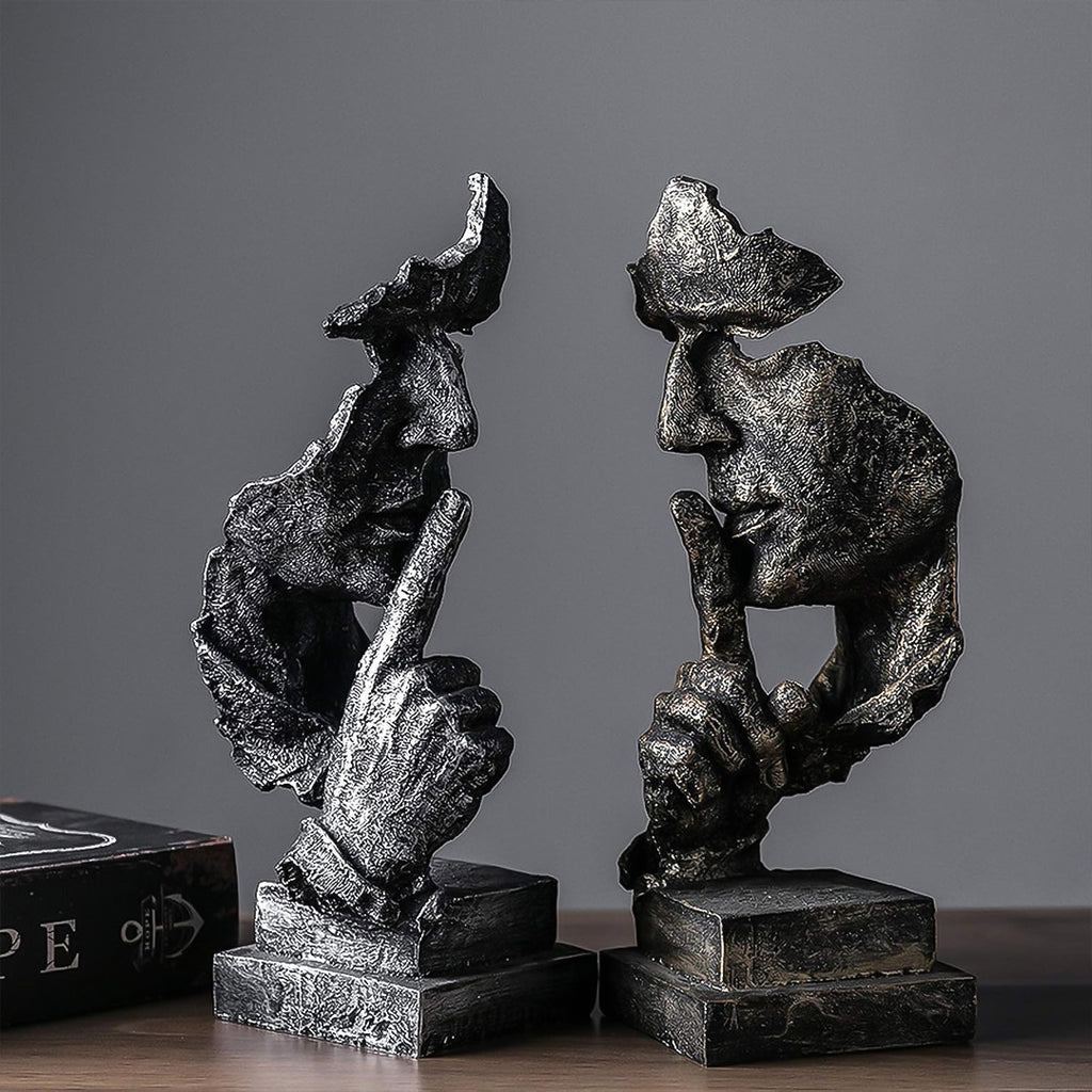 SOGA 31cm Resin Shush Statue – Abstract Silent Face Table Sculpture