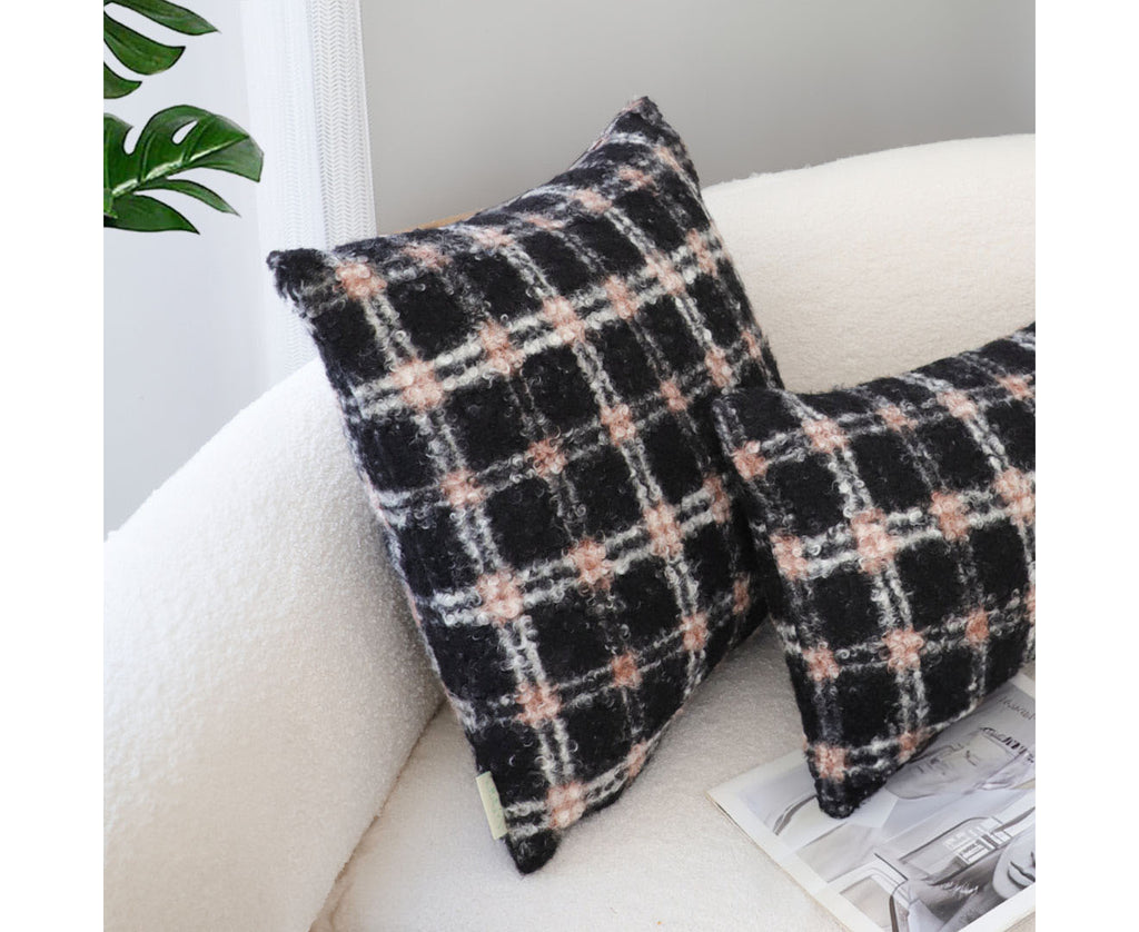 SOGA 50cm Modern Plaid Pattern Blush Pink Gray Decorative Throw Pillow