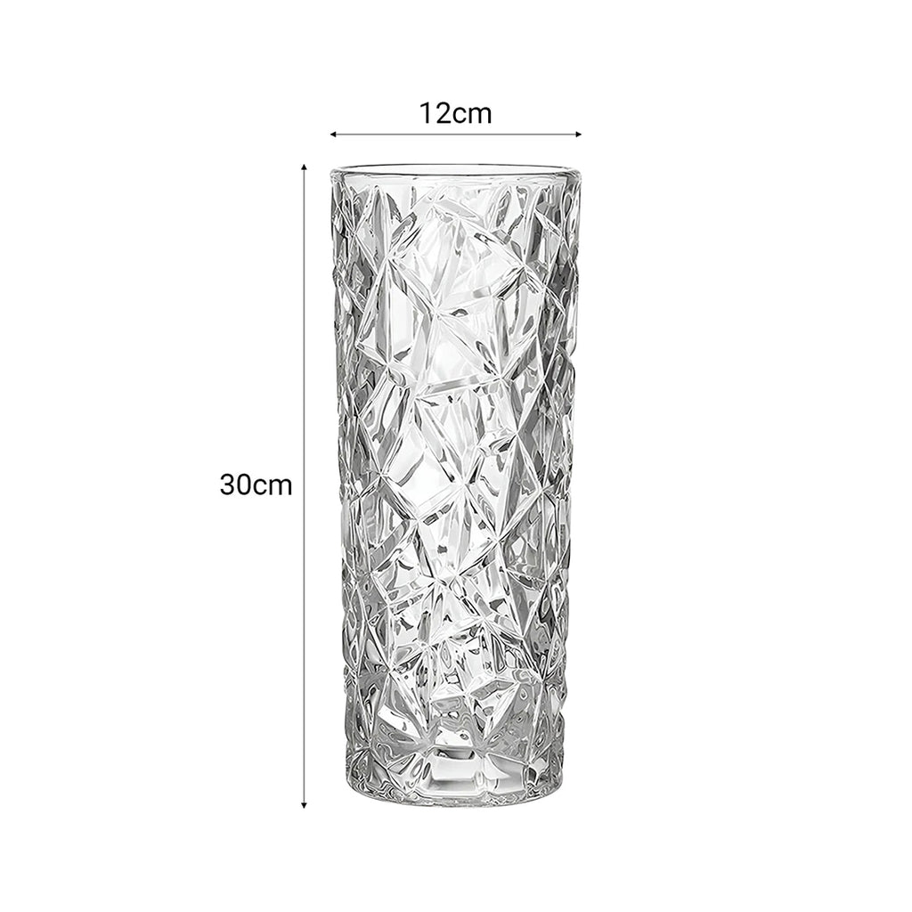 SOGA 30cm Sleek Clear Glass Vase Elegant Wide Crystal Design for Modern Home Décor