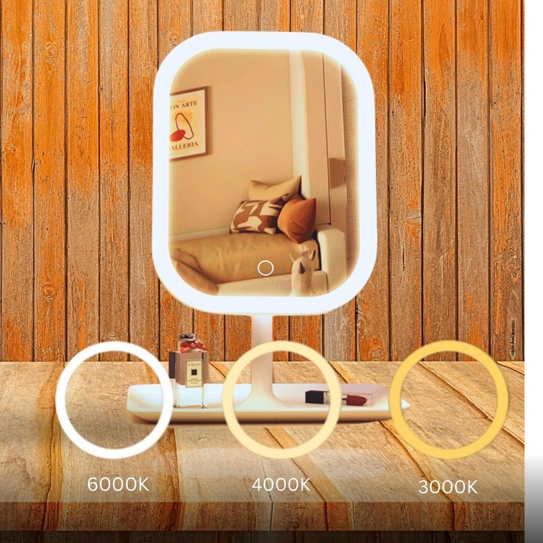 SOGA 2X 26cm White Squared Smart LED Makeup Bedroom Table Vanity Mirror Tricolor Adjustable Light