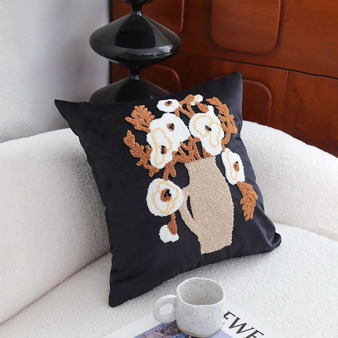 SOGA 2X 45cm Black Brown White Floral Bouquet Embroidered Throw Pillow $ 0