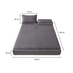 SOGA 2X Grey 138cm Wide Mattress Cover Thick Quilted Fleece Stretchable Clover Design Bed Spread Sheet Protector with Pillow Covers