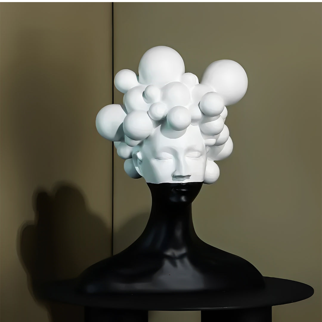 SOGA 30cm Bubble Head Sculpture – Black & White Resin Art for Decor
