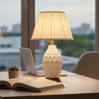 SOGA Textured Ceramic Oval Table Lamp with Gold Metal Base White