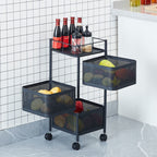 SOGA 3 Tier Steel Square Rotating Kitchen Cart Multi-Functional Shelves Portable Storage Organizer with Wheels