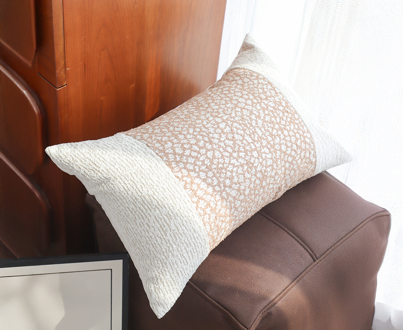 SOGA 35cm Modern Beige Color Block Textured Decorative Throw Pillow