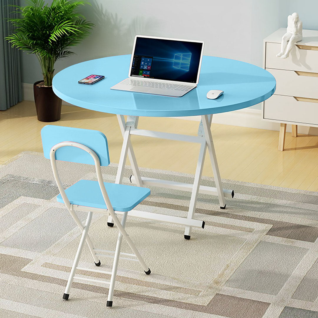 SOGA 2X Blue Dining Table Portable Round Surface Space Saving Folding Desk Home Decor