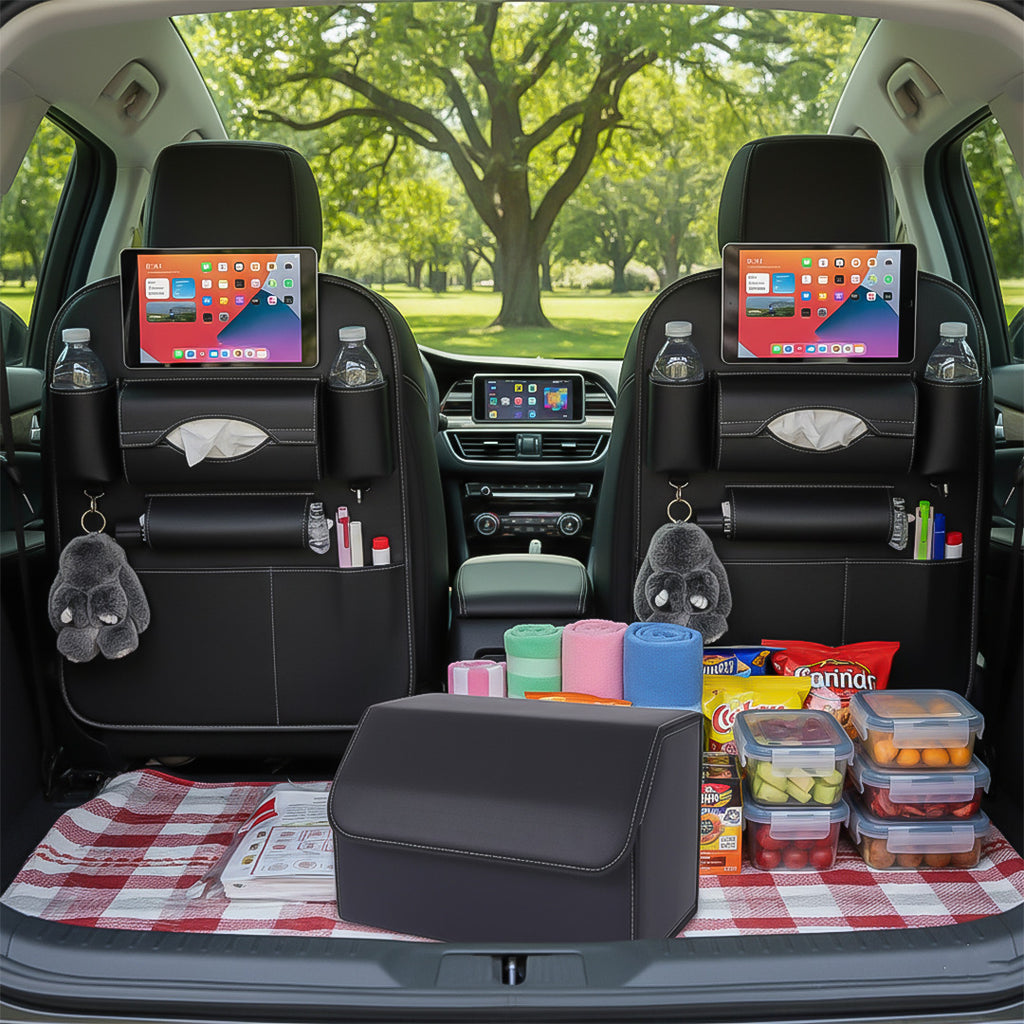 SOGA Car Bundle D – 2 Back Seat Storage Bag & Black Collapsible Trunk Cargo Organizer