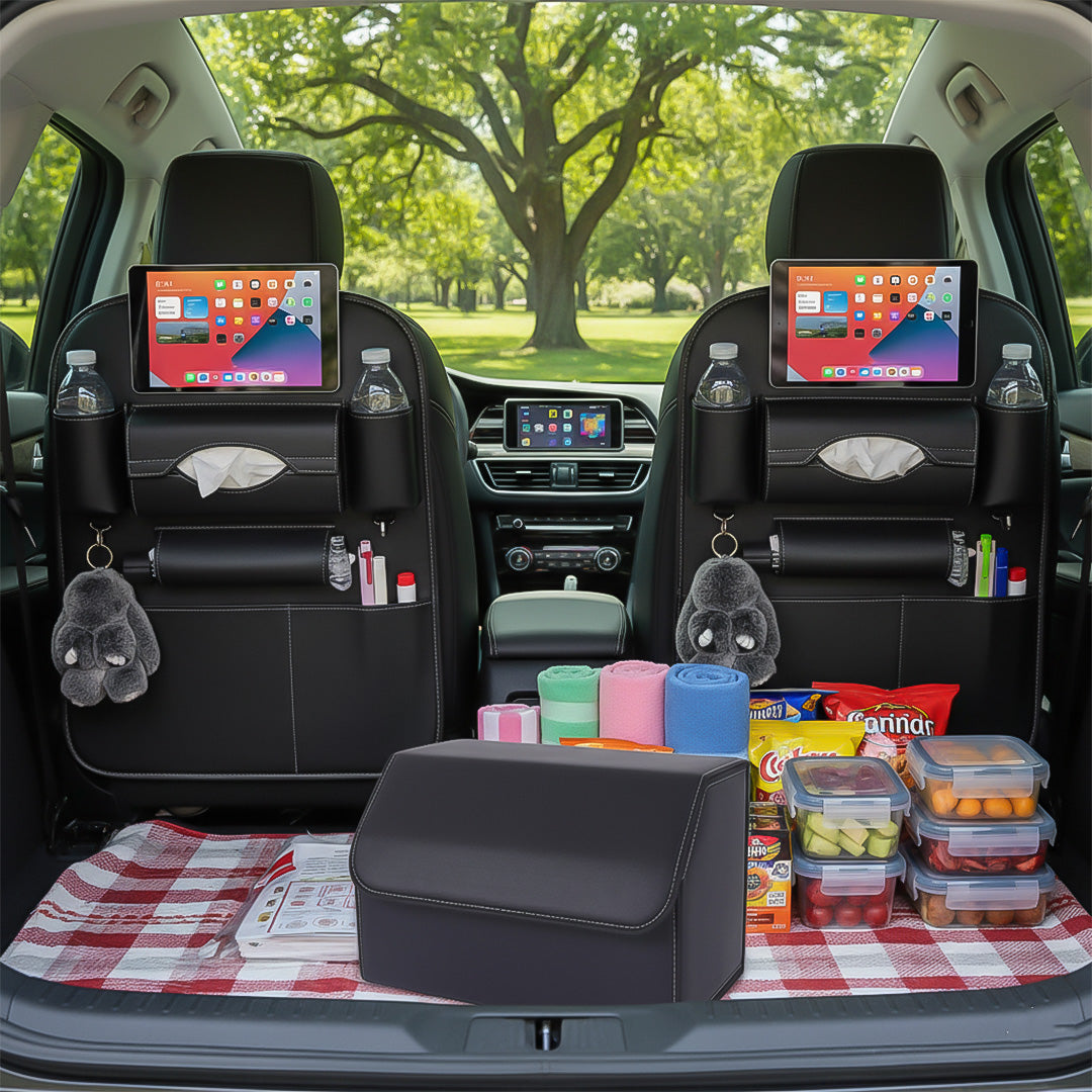 SOGA Car Bundle D – 2 Back Seat Storage Bag & Black Collapsible Trunk Cargo Organizer