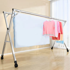 SOGA 2X 2.0m Portable Standing Clothes Drying Rack Foldable Space-Saving Laundry Holder with Wheels