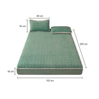 SOGA 2X Green 153cm Wide Mattress Cover Thick Quilted Fleece Stretchable Clover Design Bed Spread Sheet Protector with Pillow Covers