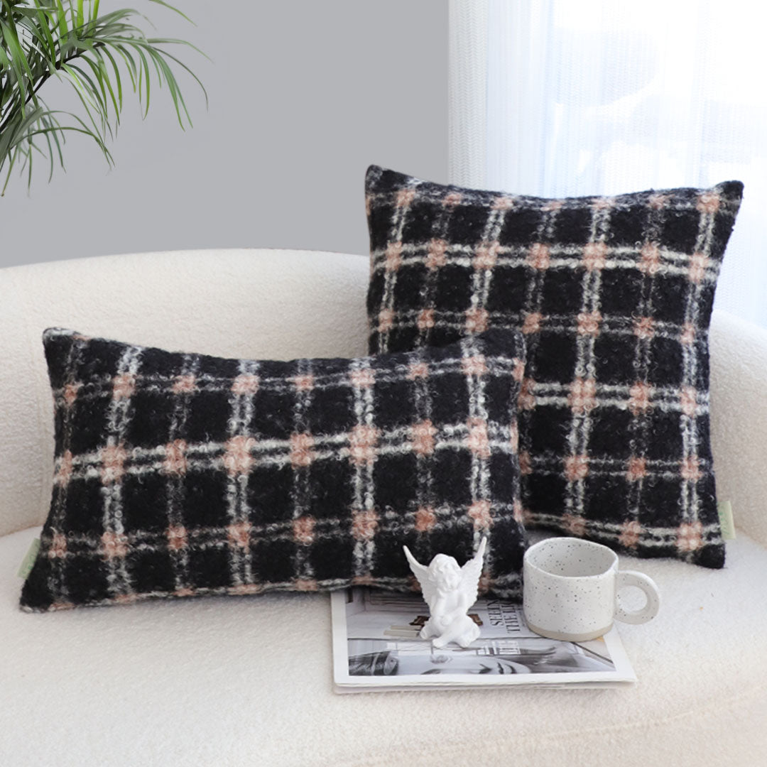 SOGA 2X 35cm Modern Plaid Pattern Blush Pink Gray Decorative Throw Pillow