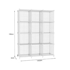 SOGA 2X White Portable 12-Cube 3 Column Storage Organiser Foldable DIY Modular Grid Space Saving Shelf