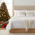 SOGA Christmas Bundle – 2 White & Gold Christmas Sleigh Pillow & White Knitted Throw Blanket $ 164