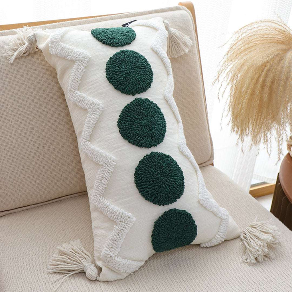 SOGA 30cm Cream Green Circle Pom Chevron Tassel Decorative Pillow $ 72