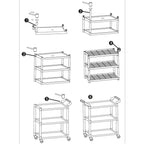 SOGA 2x 3 Tier Food Trolley Food Waste Cart w/ 2 Bins Storage Kitchen Small