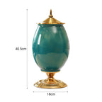 SOGA 2x 40cm Ceramic Oval Flower Vase with Gold Metal Base Green