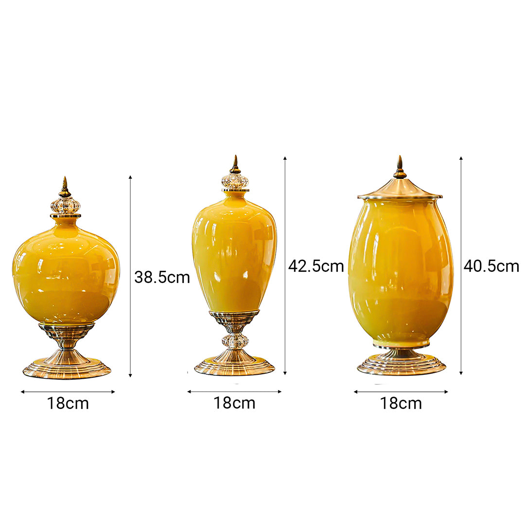 SOGA 3x Ceramic Oval Flower Vase with White Flower Set Yellow