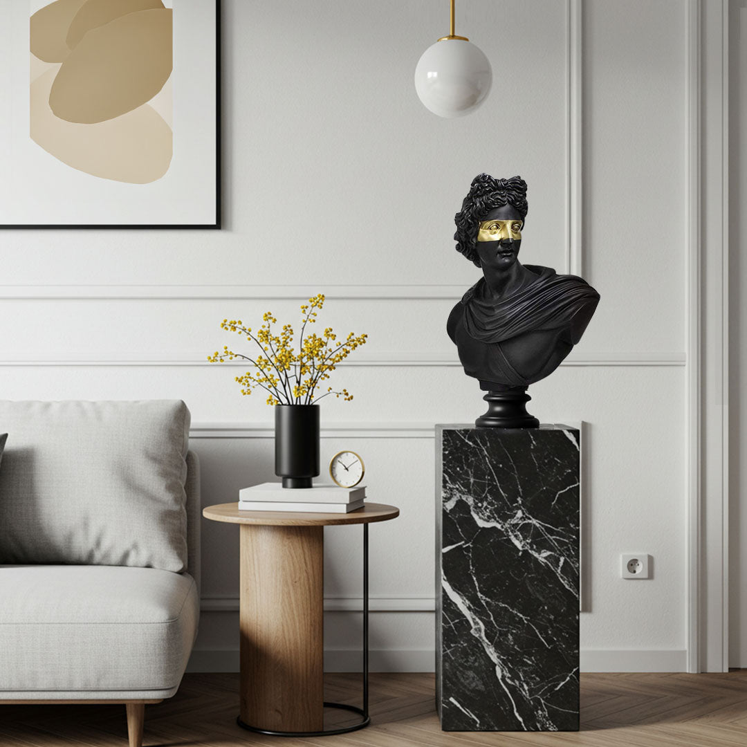 SOGA 40cm Black Classical Bust Resin Sculpture with Gold Eye Mask