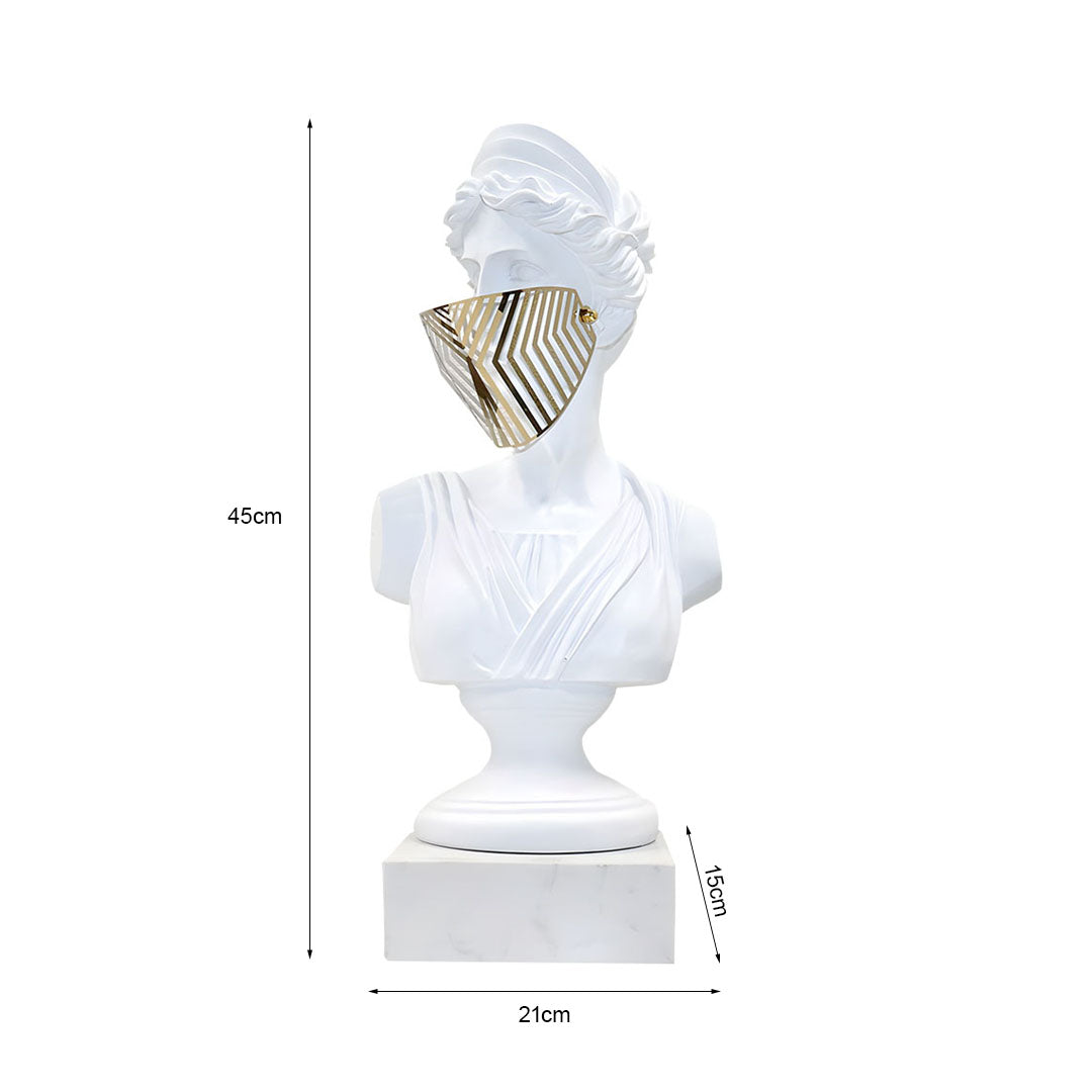 SOGA 45cm White Resin Bust – Gold Striped Mask Sculpture