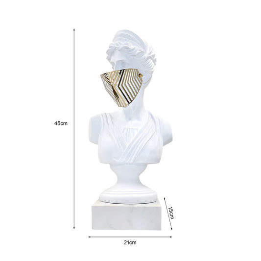 SOGA 45cm White Resin Bust – Gold Striped Mask Sculpture